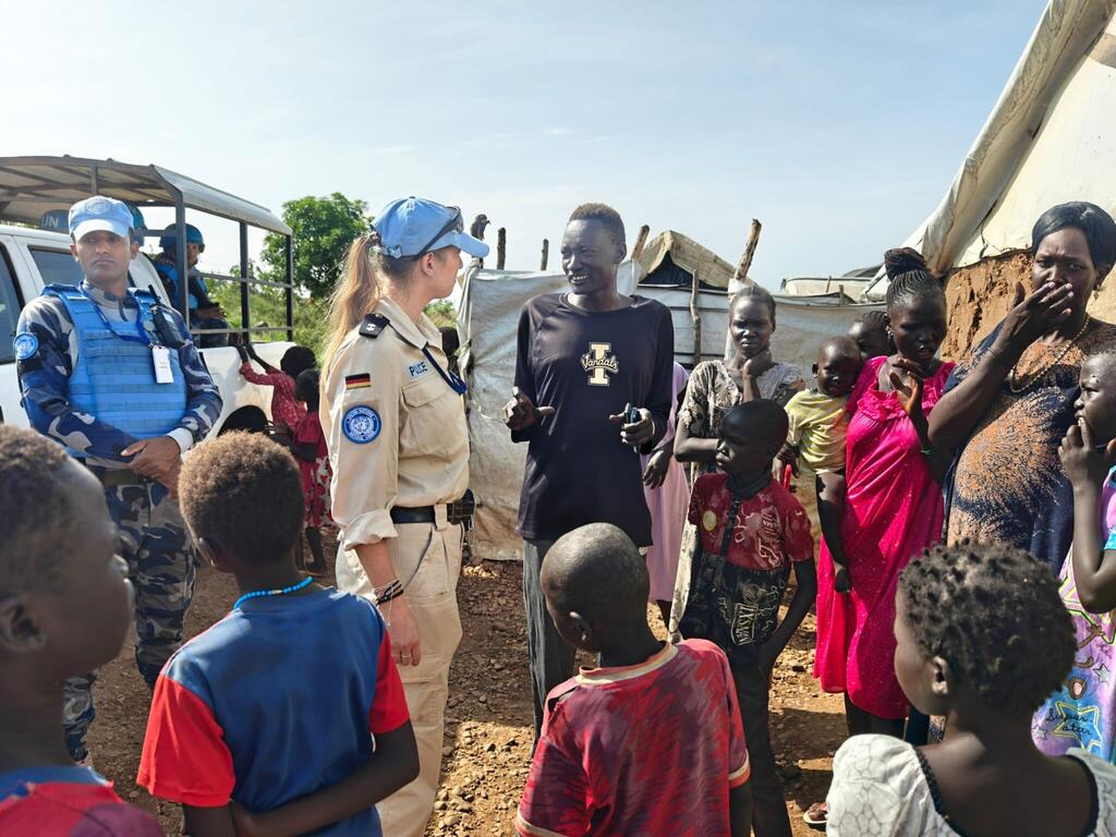 Inspector Stephanie Königs on patrol at an Internally Displaced Persons (IDP) camp in South Sudan.